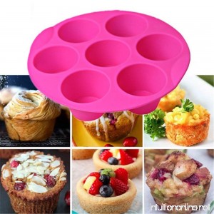 SHEbaking 7 Cavity Silicone Mold Muffin Pudding Mould Bakeware Round Cup Cake Pan Baking Tray - B078GFWKF1